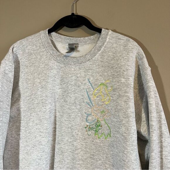 ✨ Gildan Gray Tinkerbell Embroidered Crewneck Sweatshirt Small - Picture 2 of 9